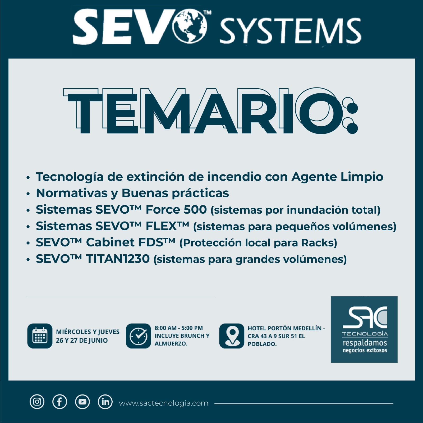 Temario capacitación SAC Tecnología - sistemas SEVO, Force 500, Flex, Cabinet FDS, Titan 1230