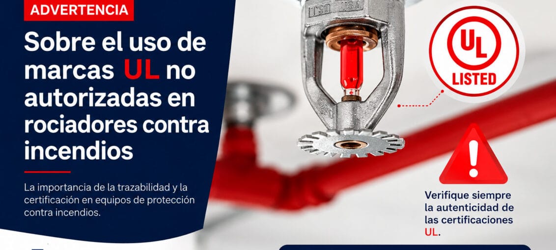 Advertencia sobre el uso de marcas UL no autorizadas en rociadores contra incendios