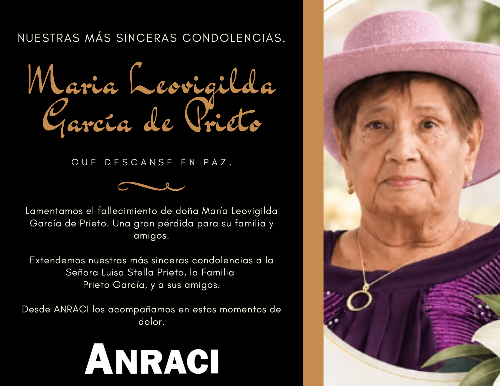Lamentamos El Fallecimiento De Doña María Leovigilda García de Prieto